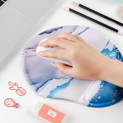 Mr. Pen- Ergonomic Mouse Pad with Wrist Rest, Glacial Blue Marble Design | Breathable Fabric with Memory Foam Cushion, Non-Slip Rubber Base, Gel Mouse Pad with Wrist Support - color: Glacial Blue Marble