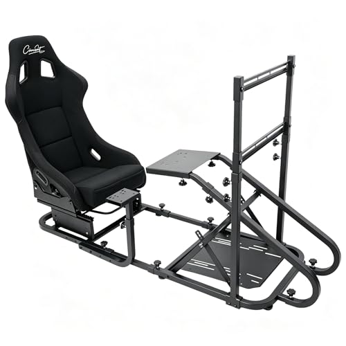 Racing Simulator Cockpit with Monitor Mount and Strong Fiberglass with LOGO Bucket Seat, Racing Wheel Stand Compatible with Fanatec, Thrustmaster, Logitech, Moza Racing Games on PS5, PS4, Xbox and PC - color: Cockpit+Black LOGO Seat