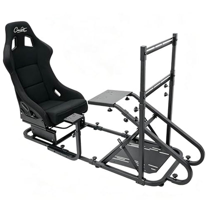 Racing Simulator Cockpit with Monitor Mount and Strong Fiberglass with LOGO Bucket Seat, Racing Wheel Stand Compatible with Fanatec, Thrustmaster, Logitech, Moza Racing Games on PS5, PS4, Xbox and PC - color: Cockpit+Black LOGO Seat
