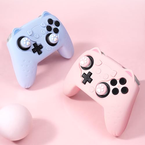 GeekShare Cat Paw Silicone Controller Skin Grips Set Compatible with Switch 2 Pro-Anti-Slip Silicone Protective Cover Case Joystick Caps for Switch 2 Pro Wireless Controller (Pink) - color: Pink
