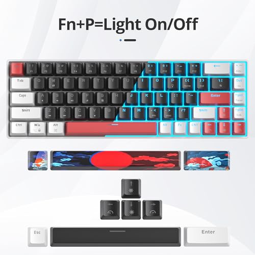 surmen 65% Mechanical Gaming Keyboard with Linear Red Switch, Wired Mini Compact Keyboard 60 Percent Backlit for Laptop Desktop PC Gamers（68 Black-Ice Blue） - color: 68 Black-Ice Blue