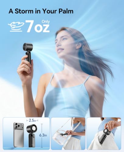 KIMMOO Handheld Portable Turbo Fan with Ice Cooler, Powerful 21000 RPM, Speed (1-199), Up to 14Hrs Cooling, Rechargeable Personal Fan, Small Pocket Hand Fans for Travel/Outdoor/Home/Office (Black) - color: Black