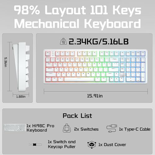 LEOBOG HI98C Pro Wireless Mechanical Gaming Keyboard, Tri-Mode Wired/2.4G/BT5.0 Hot Swappable Aluminum Keyboards with Number Pad, RGB Backlit Gasket Mount White Custom Keyboard for PC Gaming & Office - color: White