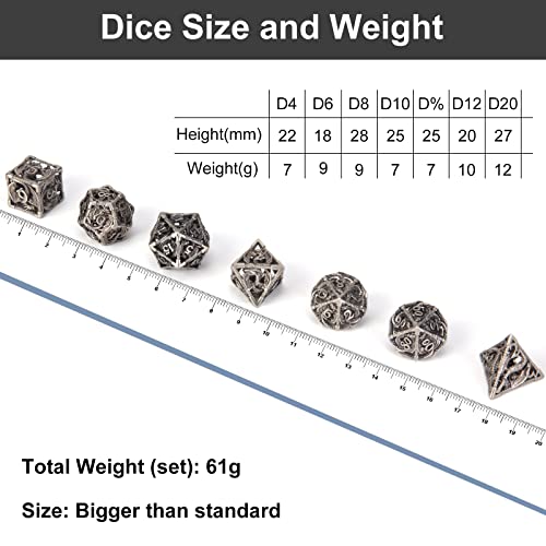 DND Dice,Hollow D&D Metal Dice,Dungeons and Dragons Dice Set with Gift Box,7 PCs Steampunk Polyhedral Dice Games Set for RPG,MTG,Pathfinder,(Dragon Ancient Silver) - color: Dragon Ancient Silver