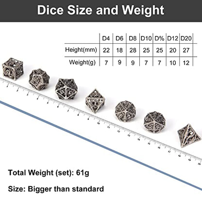 DND Dice,Hollow D&D Metal Dice,Dungeons and Dragons Dice Set with Gift Box,7 PCs Steampunk Polyhedral Dice Games Set for RPG,MTG,Pathfinder,(Dragon Ancient Silver) - color: Dragon Ancient Silver