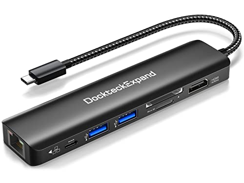 DockteckExpand 7 in 1 USBC HUB for MacBook iPad HP Dell XPS and More | 4K 60Hz HDMI Port, 1Gbps Ethernet, 100W PD, 2 USB 3.0 Ports, SD/TF Card - color: 7 IN 1 Black