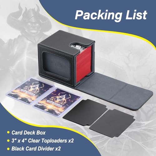 MTG Deck Box, Double Display Window MTG, Commander Deck Box Fits 120+ Single Sleeved Cards, PU Leather Magnetic Closure Card Box with 2 Dividers&2 Toploaders for TCG, CCG, Black/Grey - color: Black/Gray, size: 1 pack