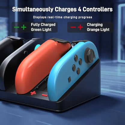 Charging Dock for Nintendo Switch 2 & 1 Controller | 4 in 1 Magnetic Secure Charger for Joy-Con 2 & Controllers | with 4 Game Card Slots & Organized Storage