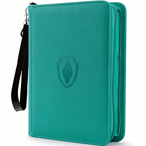 Fabmaker Premium 4 Pocket Zip Card Binder, Trading Card Binder for 320 Cards, Portable PU Card Collection Binder, Collector Card Album Folder for Game & Sports Cards (Turquoise) - color: Turquoise, size: 4 Pocket - 10.2" x 7.5"