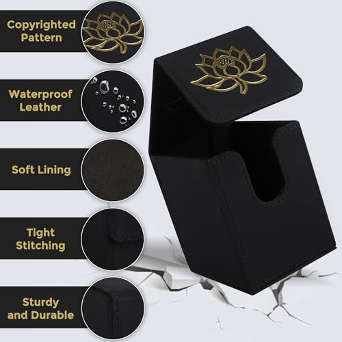 Card Deck Box with 2 Dividers, MTG Commander Deck Box Holds 100+ Double-Sleeved Cards, Leather Magnetic Deck Case Compatible with Magic TCG CCG Cards, Golden Lotus - color: 4. White&Lotus01&HS-Golden, size: 100 Double-sleeved Cards Vertical