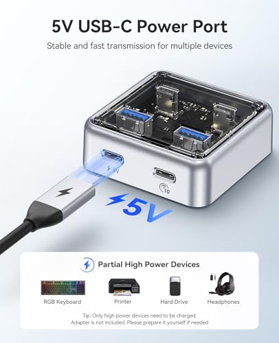 ORICO 10Gbps USB-C Hub, 4-Port Zinc Alloy USB 3.2 Splitter with 2 USB-A & 2 USB-C Ports, High-Speed Data Extender for Laptops, PCs, Desktops, and More (1.64Ft) - size: 1.64Ft