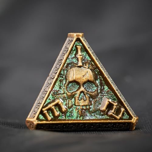 Metal DND Dice Set for D&D Dungeons and Dragons RPG Game Skull Wizard Theme Polyhedral Dice with Metal Gift Box for Dice Goblin Collectable Unique Skeleton Halloween Accessories (Green Brass) - color: Green Brass