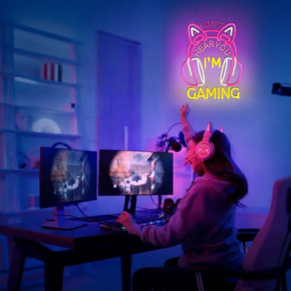 Pink Gaming Neon Sign for Wall Decor,Can't Hear You I'm Gaming Headset Gamer Dimmable LED Neon Signs Lights for Bedroom,Game Signs for Game Zone Video Room Girl or Boy Bedroom Art Birthday Party Gift