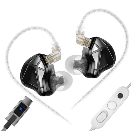 KZ Axas in Ear Monitor | Noise-Isolating Gaming IEMs, Low-Distortion Audio, FPS Co-Tuned, Detachable Cable with DSP 4 EQ (Black USB Type-C with Mic) - color: Black, style: USB Type-C with Mic