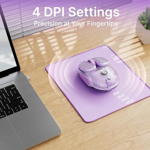 SEUNKWANG Q9 Transparent Wireless Mouse with RGB Lighting, Compact Multi-Device Bluetooth & 2.4G Computer Mouse, Rechargeable, Quiet Clicks, 4800 DPI Cute Mice for Laptop, PC, Mac, iPad - Purple - color: Purple