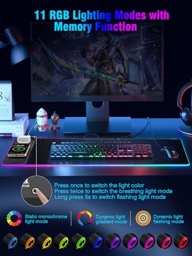 Mouse Pad with Magnetic Wireless Charging, Large Desk Pad Protector, RGB Black Desk Mat with 15W Fast Charger, Non-Slip Waterproof Mousepad for Office Home Gaming - color: Black-31.5"x15.8"