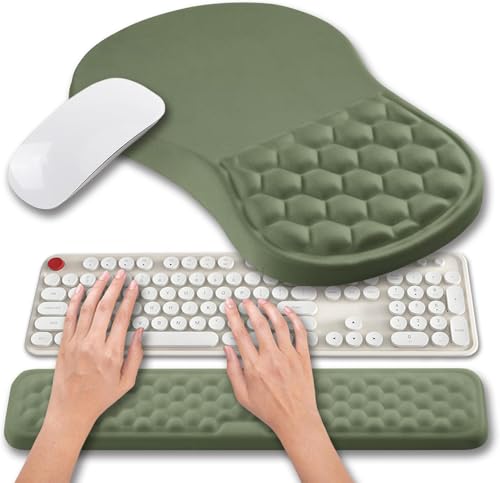Hokafenle 2 in 1 Ergonomic Mouse Pad Wrist Support & Wrist Rest for Computer Keyboard Set, with Relieve Carpal Tunnel Pain Massage Bulge and Full Memory Gel Design (2In1 Set, Dark Green) - color: Hk007-dark Green