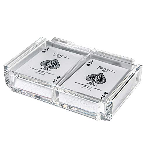 Modern Elegant Playing Card Deck Holder Tray with 2 Decks of Playing Cards in Unique Stylish Deluxe Acrylic Box with Color lid (Clear) - color: Clear