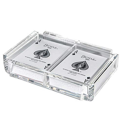 Modern Elegant Playing Card Deck Holder Tray with 2 Decks of Playing Cards in Unique Stylish Deluxe Acrylic Box with Color lid (Clear) - color: Clear