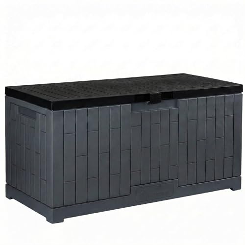 YITAHOME Large Outdoor Storage Box | 120 Gallon Waterproof Resin Deck Box w/Slide-Locking Black Lid, Patio Storage Bin and Bench Seat for Garden Tools, Cushions - color: Dark Gray, size: 120 Gallon, style: Deck Box
