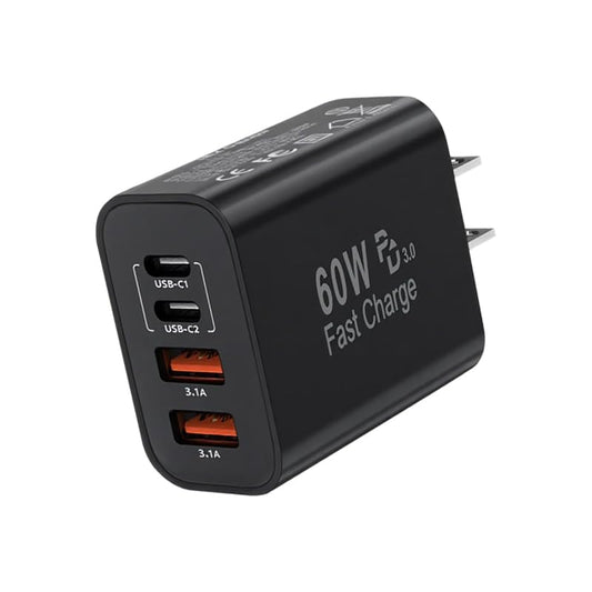 USB C Charging Block,60W 4-Port USBC Wall Fast Charger Block,Type C Charger Fast Charging Brick,Multiport Charger Plug Power Adapter for iPhone 17/Air/16/15/14/13/12/11 Pro Max,iPad Pro/Air/Mini-Black - color: Black, size: 1pack