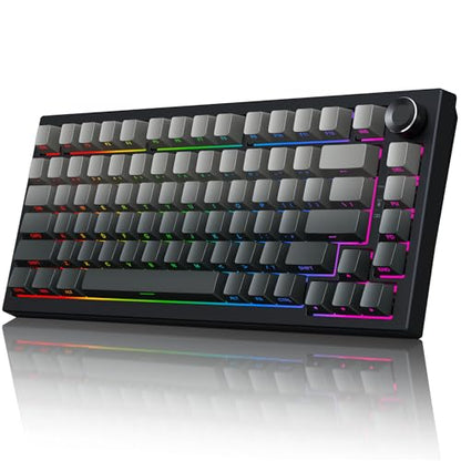 Gurjot Wireless Mechanical Keyboard, 75% Hot Swappable Custom Keyboard with Knob,PBT Keycaps,BT5.0/2.4GHz/USB-C,RGB Backlit, Mechanical Gaming Keyboards for PC/Tablet/PS/Xbox - color: Black gradient gray