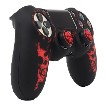RALANHorned Skull Head Design Controller Skin Cover with 2 Thumb Grips Compatible with PS4/Playstation 4 Slim/Pro Controller - color: Horned Skull Black Red