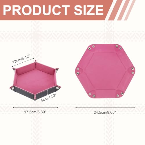 Dice Tray 10" PU Leather Velvet Folding Hexagon Dice Rolling Tray Holder Storage Box Perfect for RPG DND Table Games & Entryway & Nightstand Organizer (Pink, 1pcs) - color: Pink
