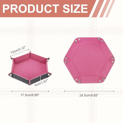 Dice Tray 10" PU Leather Velvet Folding Hexagon Dice Rolling Tray Holder Storage Box Perfect for RPG DND Table Games & Entryway & Nightstand Organizer (Pink, 1pcs) - color: Pink