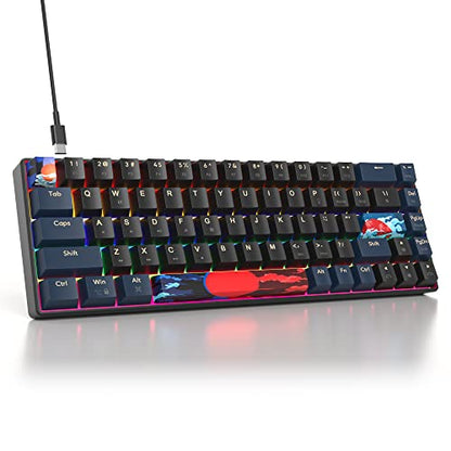 60 Percent Gaming Keyboard Mechanical with Linear Red Switch, 65% Wired Ultra-Compact Mini Keyboard Rainbow with PBT Keycaps for Ps4/Ps5/Xbox(68 Blue) - color: 68 Blue/red swicth