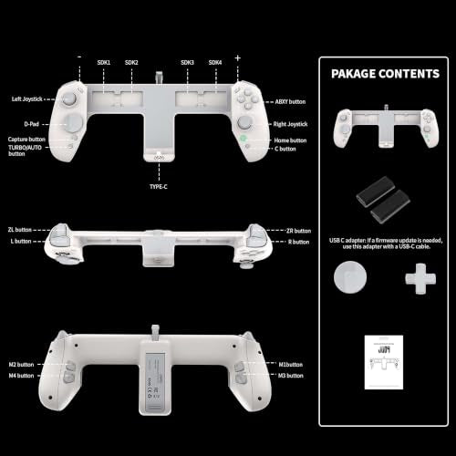 ASRVA Switch 2 Controller Hall Effect Joystick, 9-Axis Gyro, Turbo, Dual Vibration, 4 Game Card Slots, 2 Replaceable D-pad Caps, Ergonomic Open-Top Replacement Wired Joypad for Nintendo Switch 2（White） - color: White