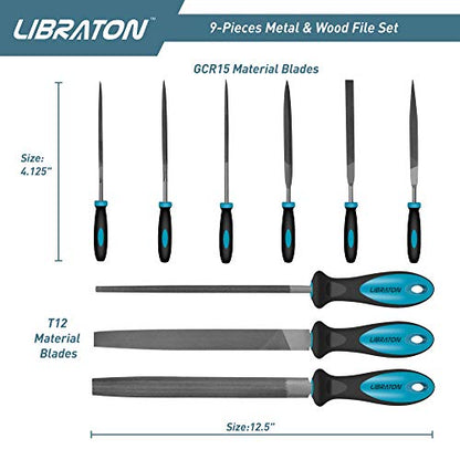 LIBRATON Metal Files 9PCs, File Set for Metal, Needle Files, Files Rasps | Flat, Round, Half-Round Files for Metalworking, Metal, Woodworking, Wood, Carpentry - style: Metal File-9PCS