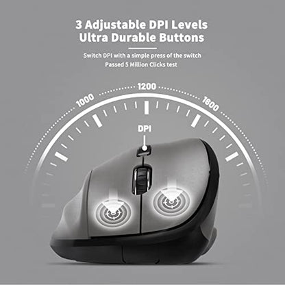 Ergonomic Wireless Mouse with USB Receiver for PC Computer, Laptop and Desktop, Ergo Vertical Mouse with Silent Clicks Long Battery Life, Up to 1600 DPI & 1 AA Battery Powered, Grey - color: Grey, size: USB Wireless