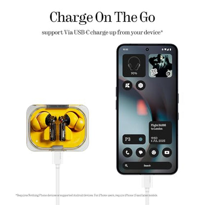 Nothing Ear (a) Wireless Earbuds, 45dB Hybrid Noise Cancelling Earbuds, Hi-Res Audio, Advanced Equaliser, Dual Connect, 6 Mics, 42.5H Playtime Ear Buds Wireless Bluetooth, Yellow - color: Yellow