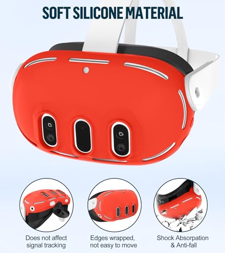 Silicone Cover Set Compatible with Meta Oculus/Quest 3, VR Accessories Protective Cover Includes Controller Grips, Front Shell Headset Cover and Face Cover, Not Fit Quest 3S(Red) - color: Red