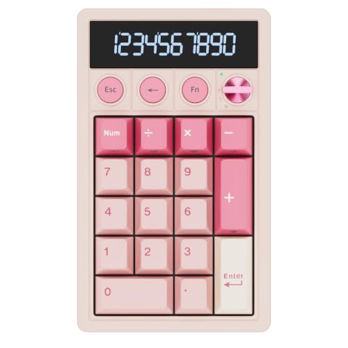 RK ROYAL KLUDGE M20 Wireless Number Pad, Mechanical Numpad with LCD Display, PC Numpad & Calculator Modes, Programmable Numeric Keypad, Bluetooth/2.4G/Wired, RGB Hot-Swappable for Win/Mac - color: Pink