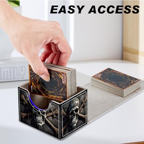 Card Game Storage Box TCG Deck Box MTG Card Box Organizer Trading Card Case Commander Deck Box TCG Card Storage Box Magnetic Closure Creative Pattern Up to 200 Cards, A Skull On A Wood - color: A Skull On A Wood