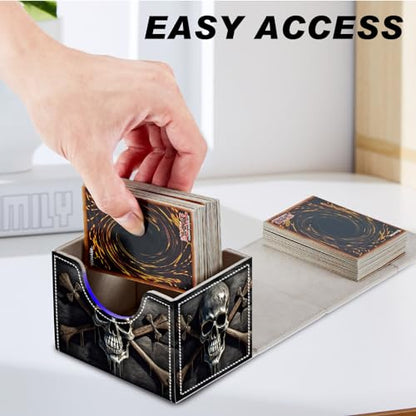 Card Game Storage Box TCG Deck Box MTG Card Box Organizer Trading Card Case Commander Deck Box TCG Card Storage Box Magnetic Closure Creative Pattern Up to 200 Cards, A Skull On A Wood - color: A Skull On A Wood