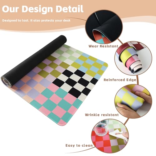 Baziabbo Checkered Desk Mat,XXL Extended Big Mouse Pad,Gaming Mousepad with Stitched Edge,Non-Slip Rubber Base Keyboard Desk Pad for Home Office Study Game - color: Checkerboard Retro