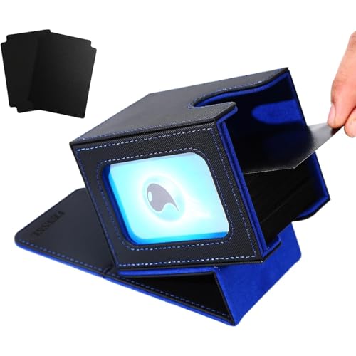 MTG Deck Box for Commander Display,Card Deck Box Fits 100 Double Sleeved Cards, TCG Card Storage Box with 2 Dividers and 1 Toploader (Black＆Blue) | Holds 120 Single/100 Double-Sleeved Cards, Fit MTG/PTCG/OPTCG Cards, Strong Magnet, PU Leather, With 2 Divi