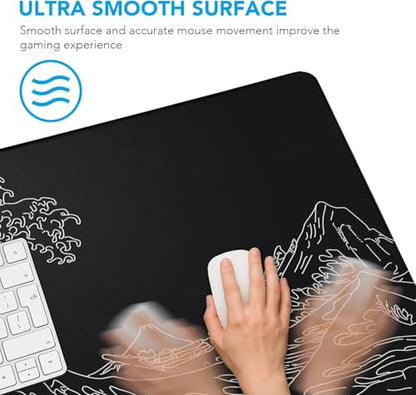 Large Gaming Mouse Pad, Waterproof Mousepad with Stitched Edges, Non-Slip Rubber Base, XXL Computer Long Keyboard Mouse Mat for Gamer, Office & Home, 31.5" x 15.7", Waves - color: WAVES, size: 31.5 inches x 15.7 inches