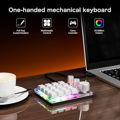 Programmable Macro Keyboard, 16 Keys 3 Knob Mini Mechanical Gaming Keypad Multifunctional Macropad with USB Wired Bluetooth Mode Volume Controller (White) - color: White