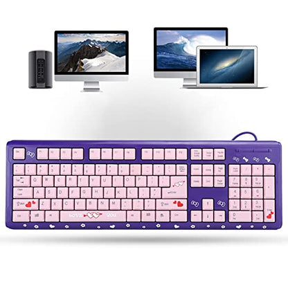 ANGGREK Silent Keyboard Mechanical Keyboard Membrane USB Wired 104 Keys QWERTY with Adjustable Bracket for Laptop Home Office Gaming (Purple Pink) - color: Purple Pink