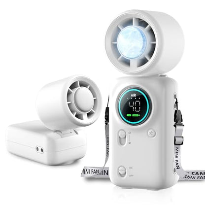 Handheld Turbo Fan with Ice Cooling, High Speed Personal Fan, Neck Fan Rechargeable Battery Up to 20H, Mini Pocket Fan for Outdoor Work, Office Desk, Home Watching Game, Travel, Beach Gifts - color: White
