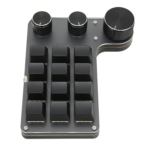 Zunate Mini Macro Mechanical Gaming Keyboard, 12 Keys 3 Knobs One Handed USB PC Keypad, Programmable Shortcut Custom Function Keyboard for Game Office (Wired USB)