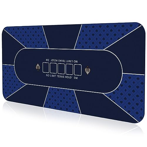 94 x 47 Inch Poker Mat with Stronger Sewn Edges, 10 Players Texas Hold'em Poker Rubber Mat Poker Topper for Tables, Folding Portable Poker Table Top Layout w/Carrying Bag for Poker Games, Blackjack - color: 94x 47 Inch Blue
