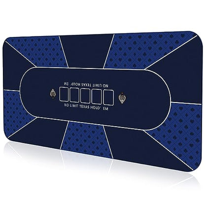 94 x 47 Inch Poker Mat with Stronger Sewn Edges, 10 Players Texas Hold'em Poker Rubber Mat Poker Topper for Tables, Folding Portable Poker Table Top Layout w/Carrying Bag for Poker Games, Blackjack - color: 94x 47 Inch Blue