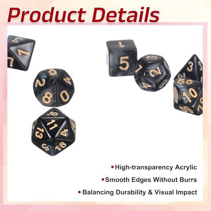 uxcell Polyhedral Dice Set, 7 Pcs Acrylic Dice for Role Playing Table Games Tabletop Gaming Accessories, Pearlescent Black - color: Pearlescent Black