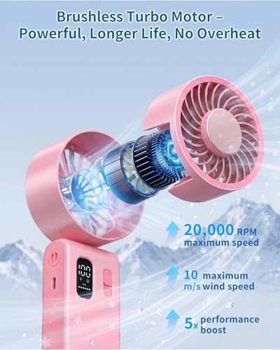 Portable Handheld Fan with Ice Cooling, 100 Speed Rechargeable Mini Desk Fan, Up to 12Hrs Cooling, Powerful Folding Personal Fan for Travel, Camping, Office (Pink) - color: Pink