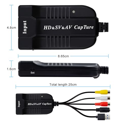 Male USB Capture Card Device, 4K HDMI, AV, RCA, S-Video,Composite to USB 2.0 Capture Card,Convert Analog to Digital,Video Game Capture for Gaming/Live Streaming Recorder for PS5/Switch/Camera/PC/OBS
